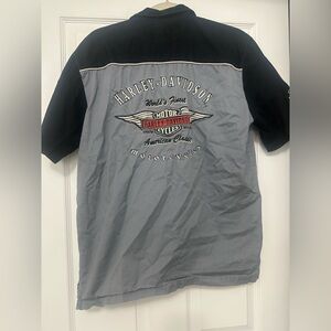 HARLEY DAVIDSON Men’s Garage Shirt Patches Black Gray Button Front
